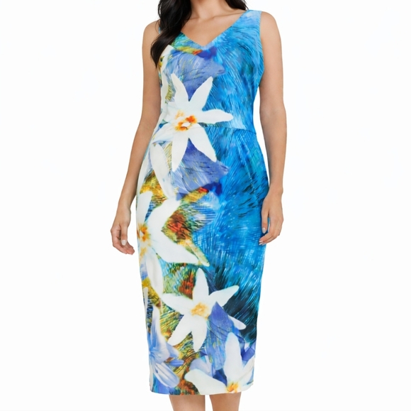 Maggy London Dresses & Skirts - NEW Maggy London Sleeveless Midi Dress Size 6 Floral Tropical Bodycon Colorful